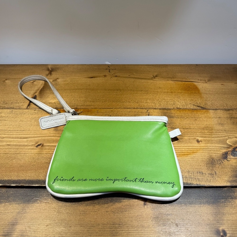 Vintage Lululemon Green Wristlet Coin Purse‎ Wallet Rare Quote Zip Pouch